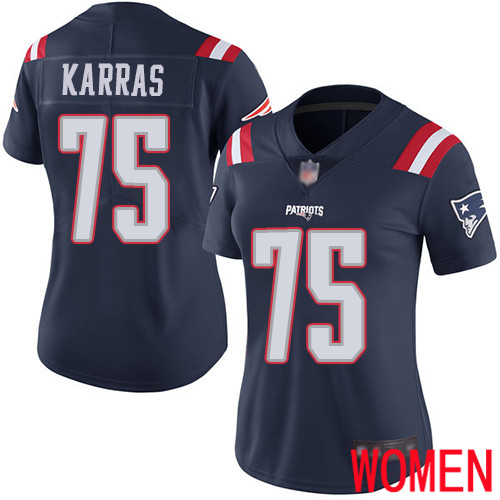 New England Patriots Football #75 Rush Vapor Untouchable Limited Navy Blue Women Ted Karras NFL Jersey
